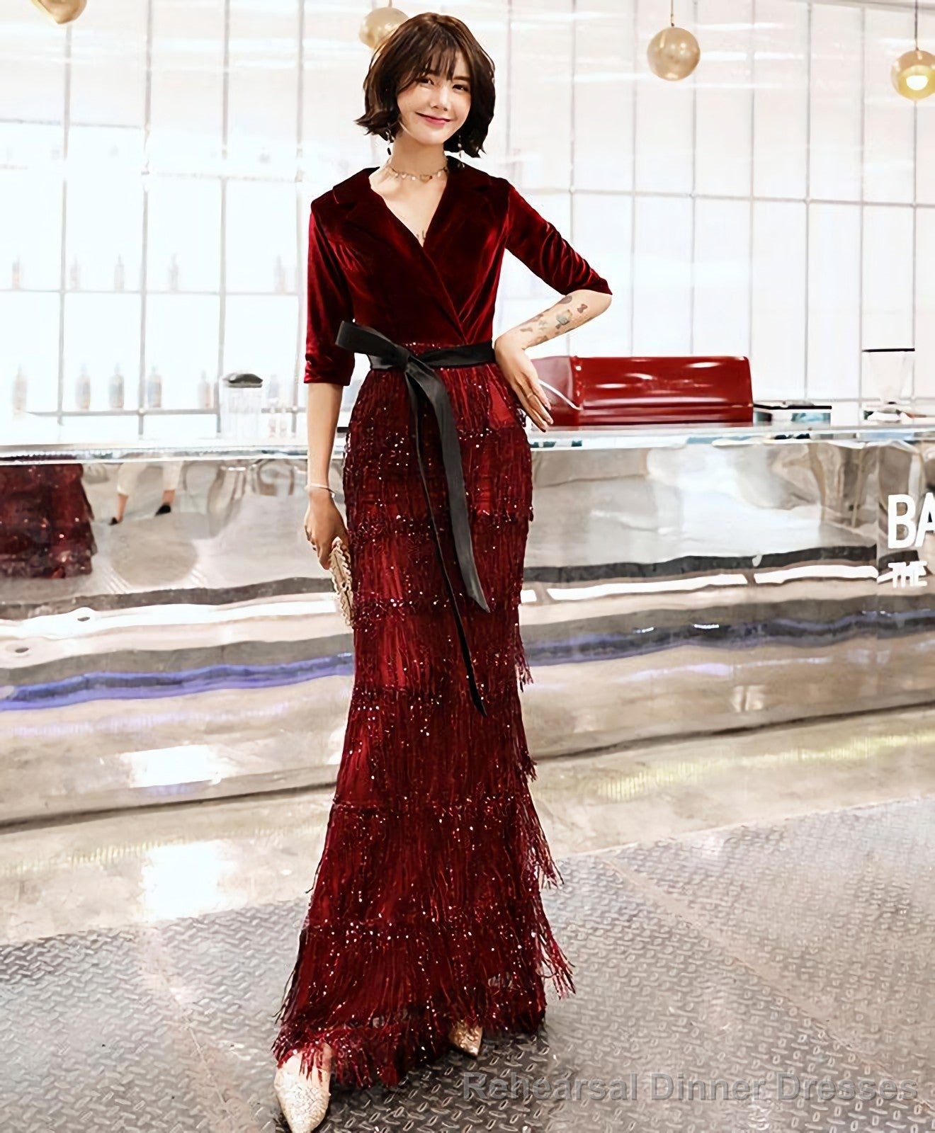 Burgundy Mermaid Long Prom Dress Burgundy Evening Dress Secondary image