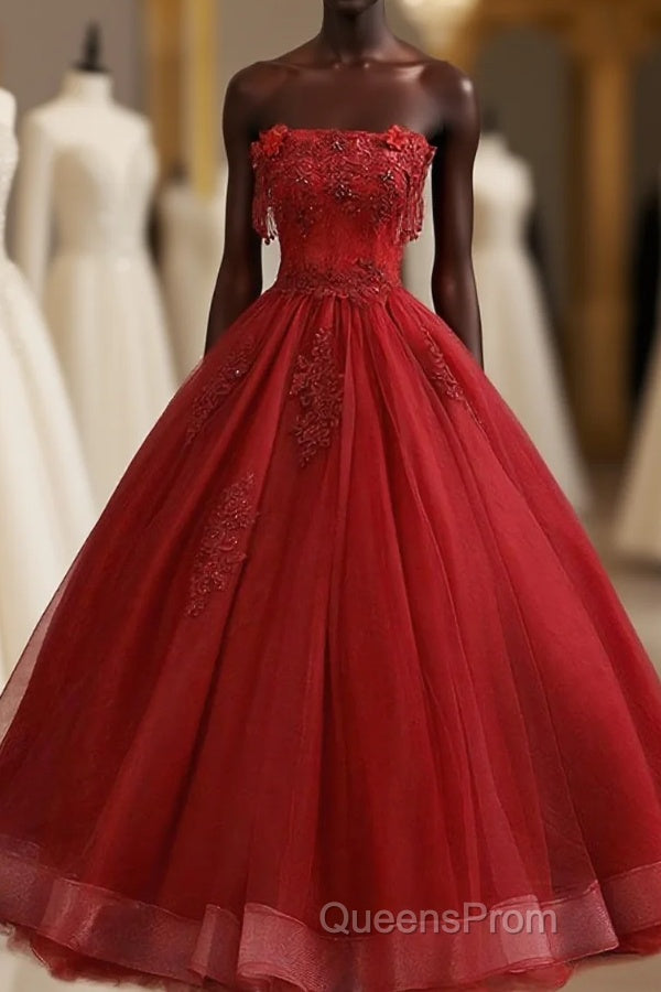 Burgundy Tulle Lace Long Evening Prom Gown Burgundy Tulle Lace Formal Dress Main image