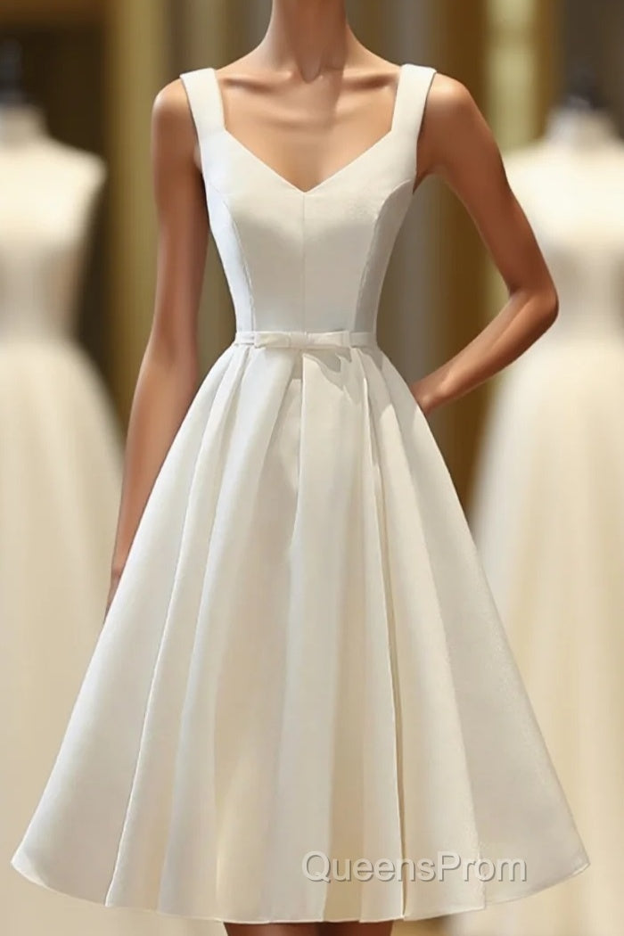 Simple V Neck White Short Evening Prom Dress, White Homecoming Dress Main image