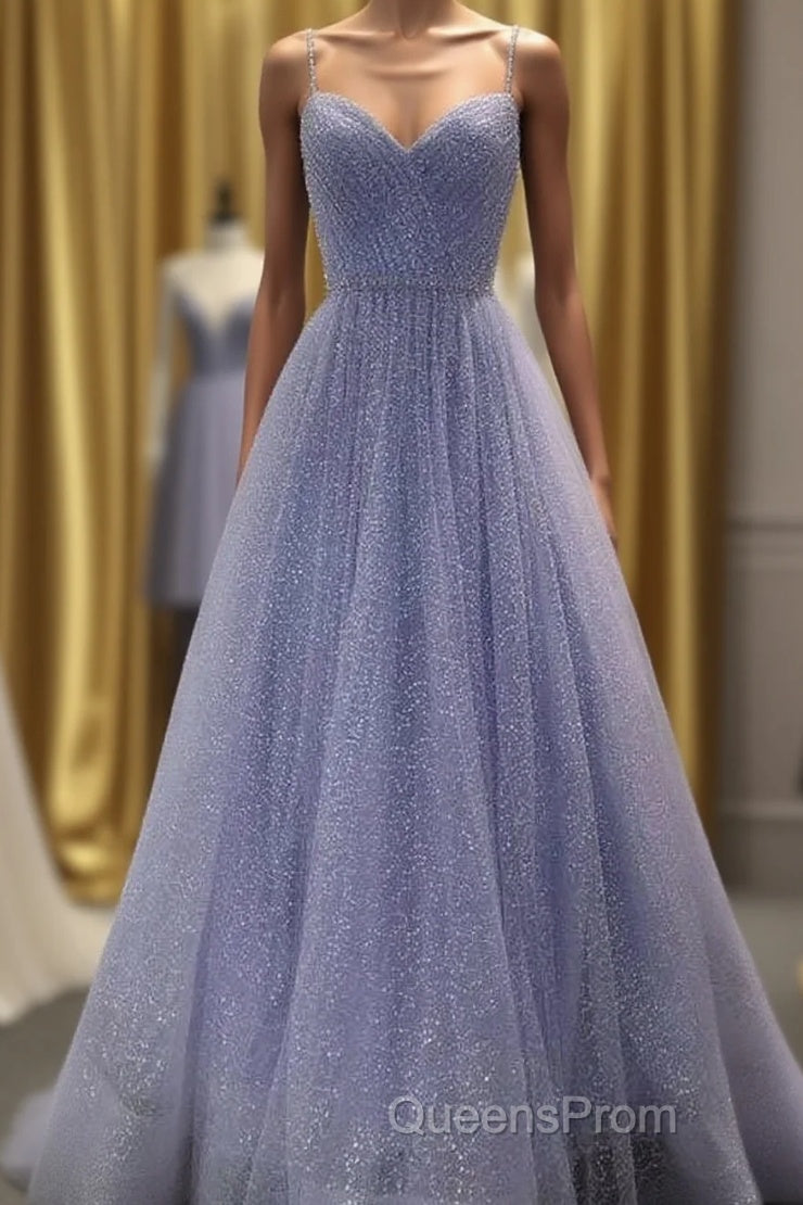 A Line Long Sparkly Spaghetti Straps Evening Prom Dress Evening Formal Dress Fashion School Dance Dress Main image