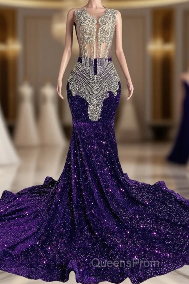 Sequined Sleeveless Mermaid Evening Prom Dress with Beadings Main image