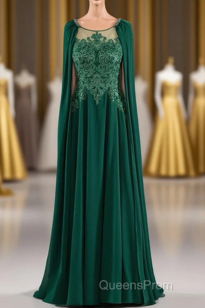 A-Line Chiffon Floor Length Mother of The Bride Dress with Detachable Cape Main image