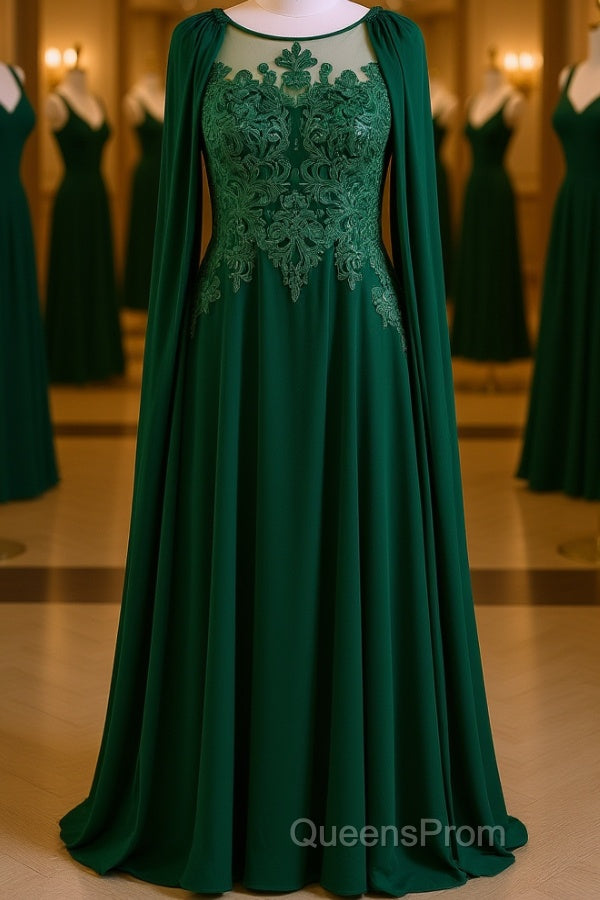 Dark Green A-Line Lace Appliques Chiffon Evening Prom Dress Main image