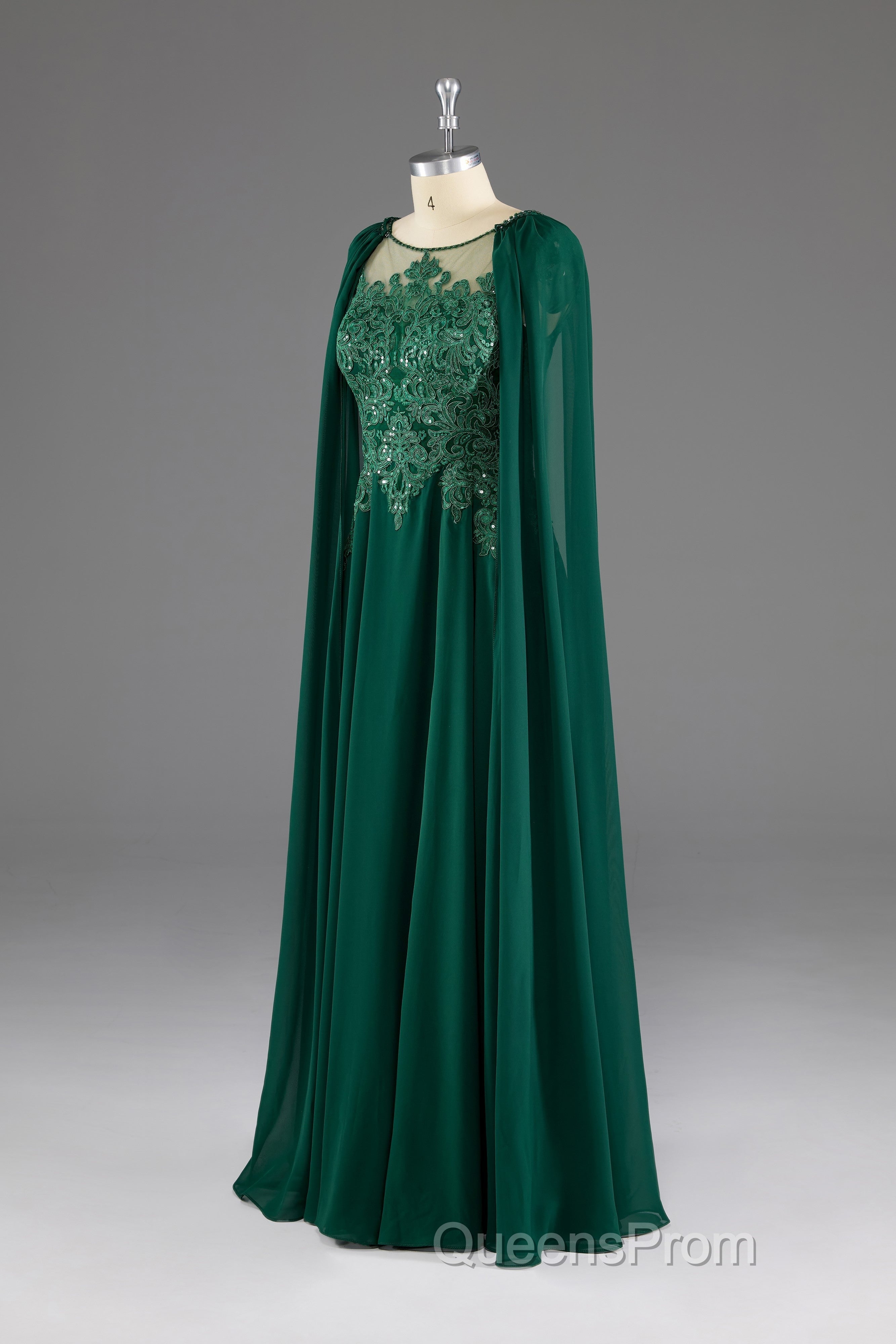 A-Line Chiffon Floor Length Mother of The Bride Dress with Detachable Cape Secondary image