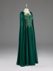 Dark Green A-Line Lace Appliques Chiffon Evening Prom Dress