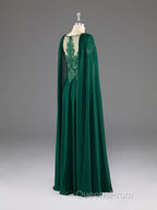 Dark Green A-Line Lace Appliques Chiffon Evening Prom Dress
