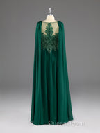 Dark Green A-Line Lace Appliques Chiffon Evening Prom Dress