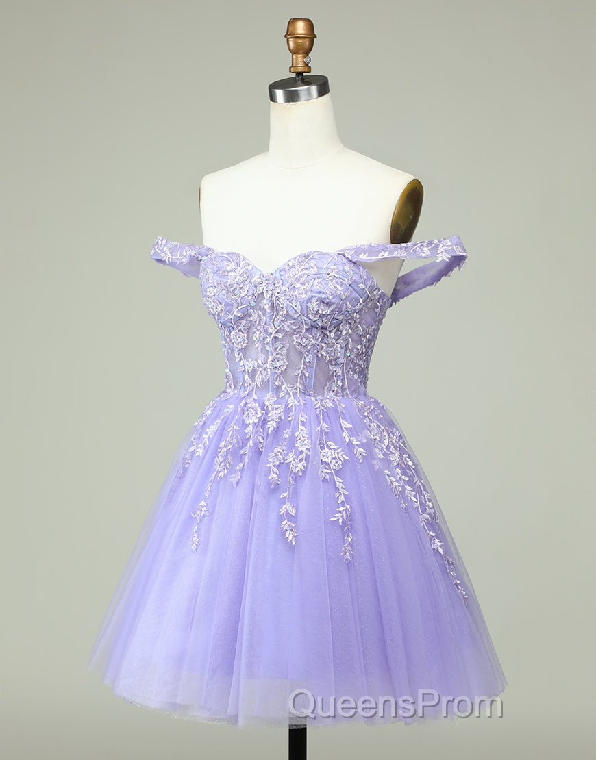 A-Line Off The Shoulder Short Tulle Dress With Appliques Secondary image