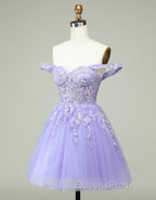 A-Line Off The Shoulder Short Tulle Dress With Appliques