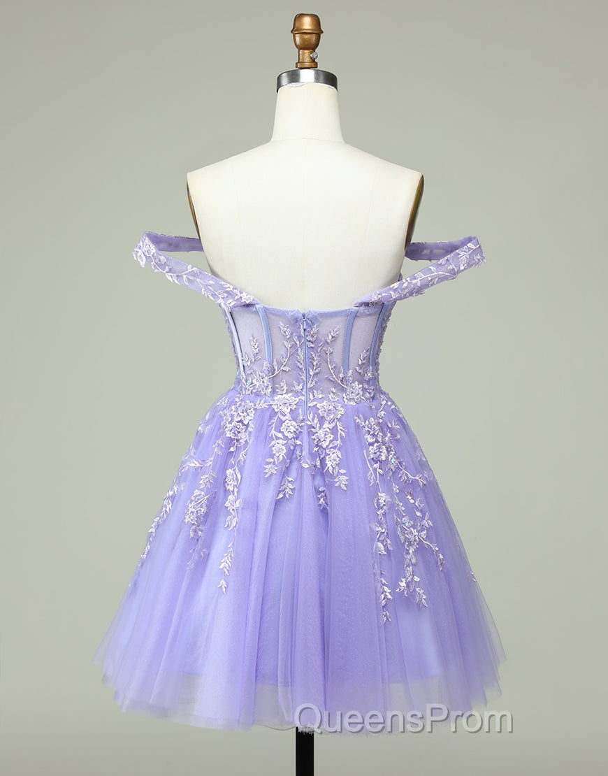 A-Line Off The Shoulder Short Tulle Dress With Appliques
