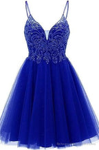 A-line Straps Appliques Tulle Short Homecoming Dresses
