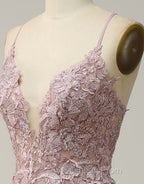 A-Line Tulle Spaghetti Straps Appliques Long Evening Prom Dress with Alit
