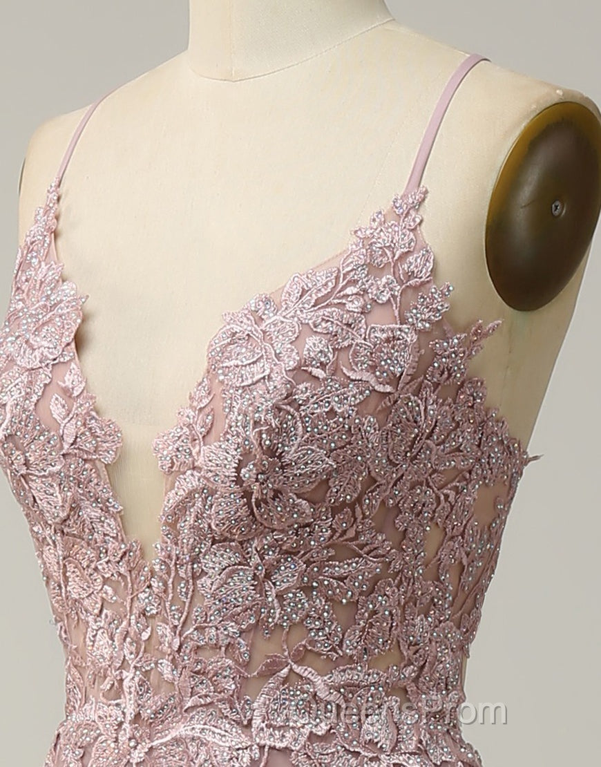 A-Line Tulle Spaghetti Straps Appliques Long Evening Prom Dress with Alit