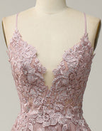 A-Line Tulle Spaghetti Straps Appliques Long Evening Prom Dress with Alit