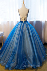 UniqueDresss Puffy V Neck Organza Applique Modest Evening Prom Dress Evening Dress