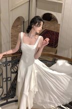 A Line Square Neck Prom Dress, Ankle Length Elegant Evening Gown