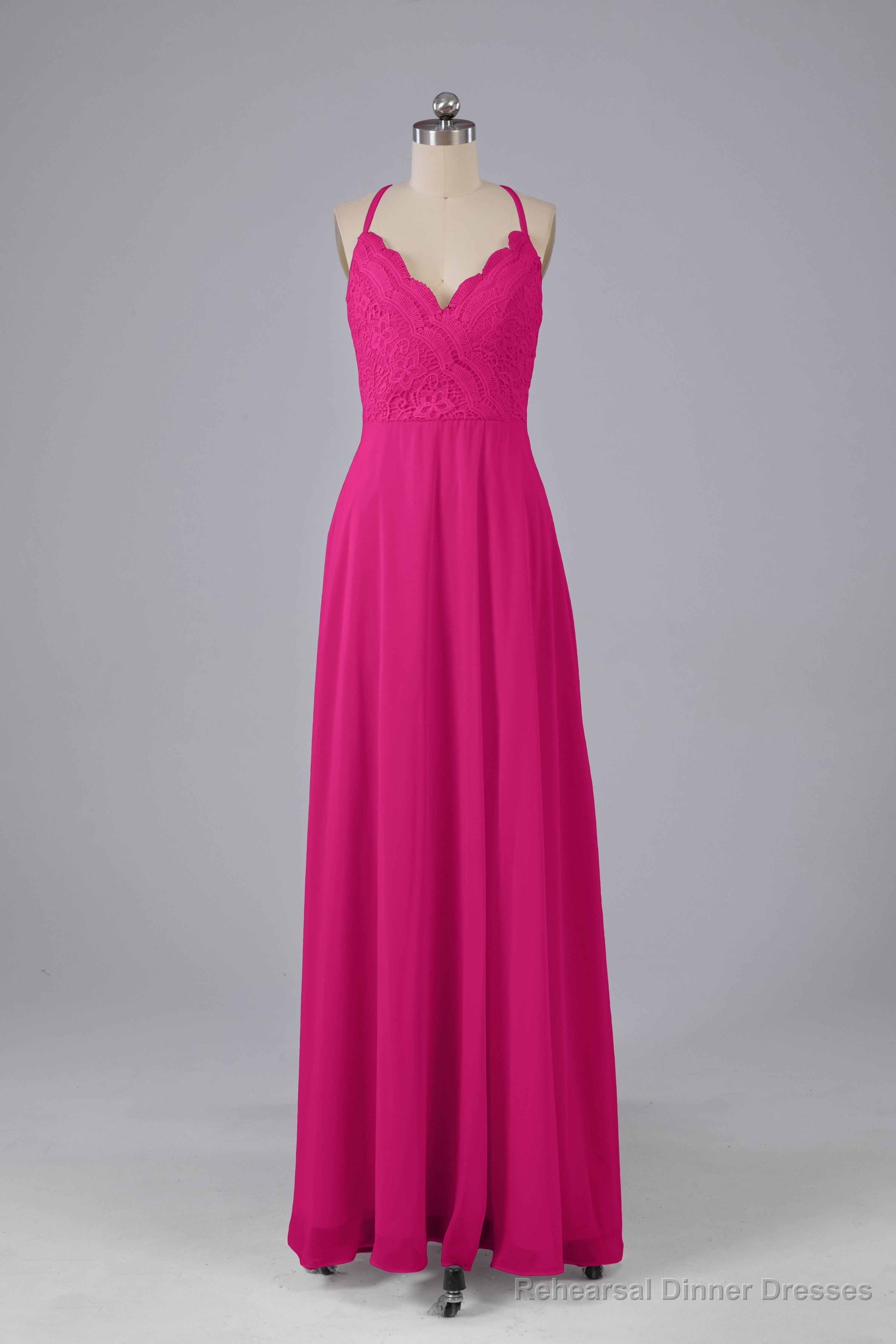 Backless Spaghetti Straps Lace Bridesmaid Dresses