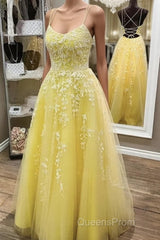 Backless Yellow Lace Formal Evening Prom Dress