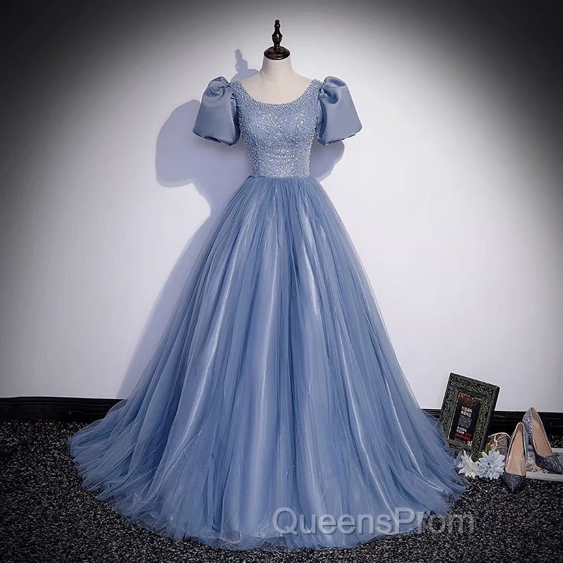 Ball Gown Dusty Blue Evening Prom Dress with Bubble Sleeves Secondary image