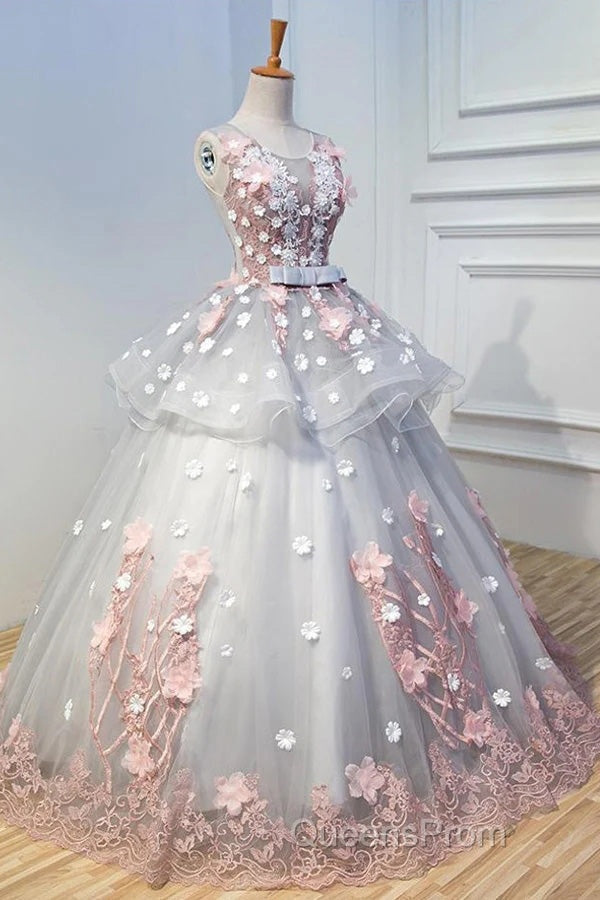Gorgeous Ball Gown Sleeveless Appliques Long Evening Prom Dress Quinceanera Dress