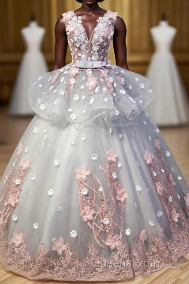Gorgeous Ball Gown Sleeveless Appliques Long Evening Prom Dress Quinceanera Dress