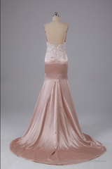 Beautiful Open Back Sweep Train Prom Dress with Lace Appliques