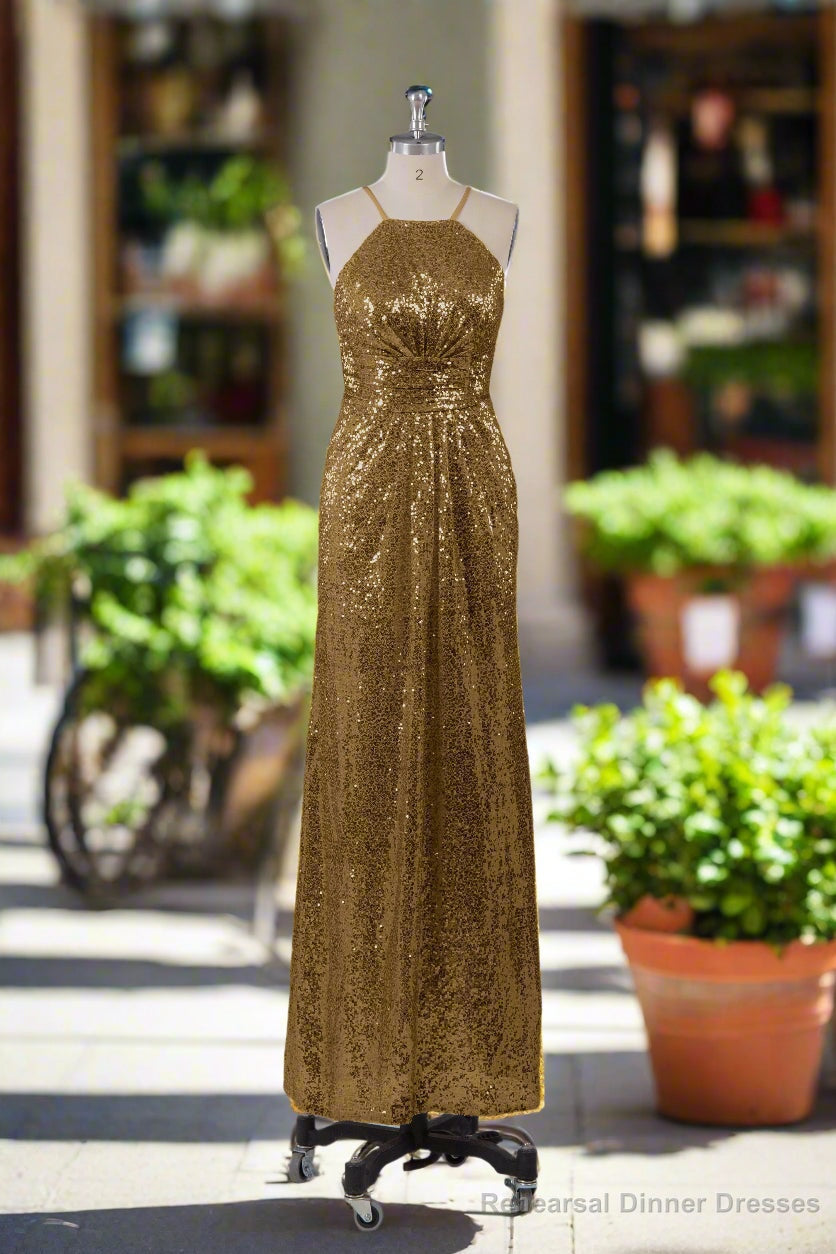 Beautiful Sequins Halter Hourglass Bridesmaid Dresses