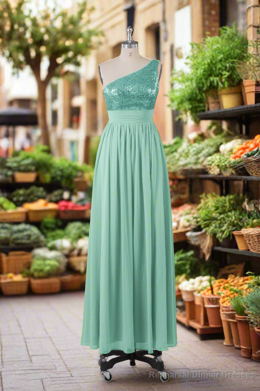Beautiful  Sequins One-Shoulder Bridesmaid Dresses with Pockets