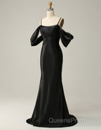 Black Off The Shoulder Criss-Cross Back Long Satin Evening Prom Dress