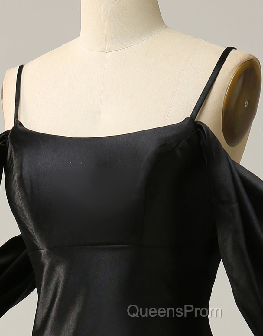 Black Off The Shoulder Criss-Cross Back Long Satin Evening Prom Dress