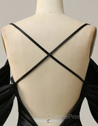 Black Off The Shoulder Criss-Cross Back Long Satin Evening Prom Dress