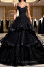 Black Tulle Open Back V Neck Beaded Layered Long Evening Prom Dress