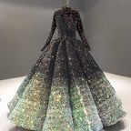 Glitter High Neck Open Back Lace Up Ball Gown Evening Prom Dress