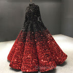 Glitter High Neck Open Back Lace Up Ball Gown Evening Prom Dress