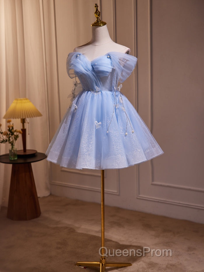 Blue Fairy Off the Shoulder Lace Short Homecoming Dress