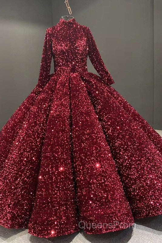 Glitter High Neck Open Back Lace Up Ball Gown Evening Prom Dress