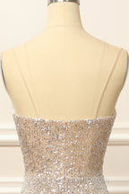 Silver Sequins Long Evening Prom Dress with Slit