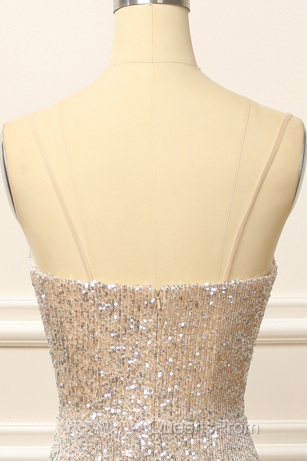 Silver Sequins Long Evening Prom Dress with Slit