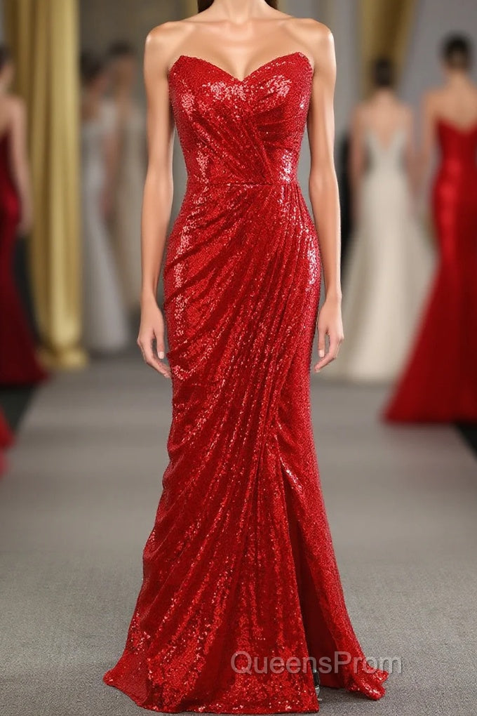 Sheath Sweetheart Red Sequins Evening Prom Dress with Sequins Main image