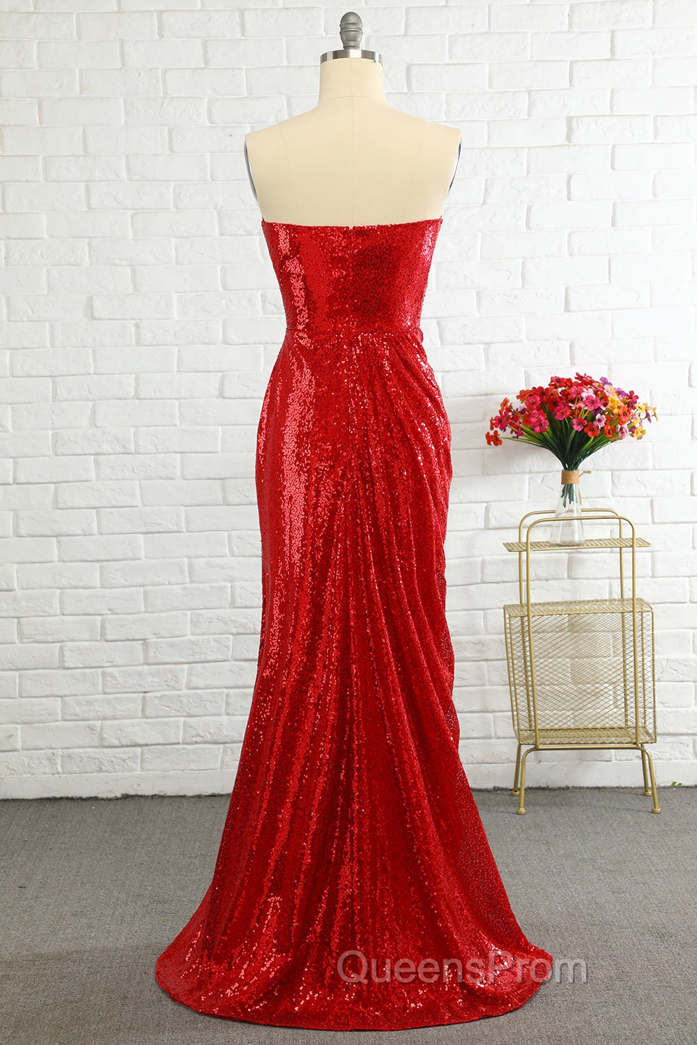 Sheath Sweetheart Red Sequins Evening Prom Dress with Sequins