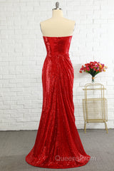 Sheath Sweetheart Red Sequins Evening Prom Dress with Sequins