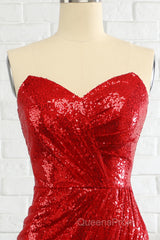 Sheath Sweetheart Red Sequins Evening Prom Dress with Sequins