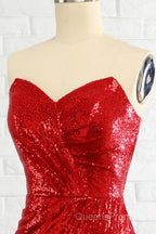 Sheath Sweetheart Red Sequins Evening Prom Dress with Sequins
