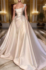 Glamorous One Shoulder Pearl Wedding Dress Overskirt Bridal Gowns On Sale
