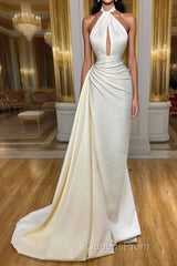 Ivory Halter Long Evening Evening Prom Dress With Split Detachable Train