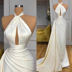 Ivory Halter Long Evening Evening Prom Dress With Split Detachable Train