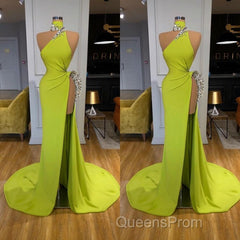 Unique Ginger yellow Triangle Neck Sexy high side-cut Long Evening Dress