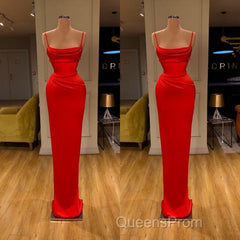 Spaghetti starp Front-ruffle Orange Sheath Evening Prom Dress