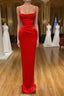 Spaghetti starp Front-ruffle Orange Sheath Evening Prom Dress