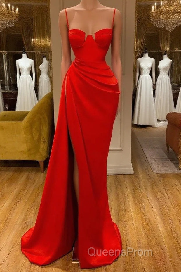 Gorgeous Spaghetti Strap Unique Round Cup High split Red Evening Prom Dress Main image